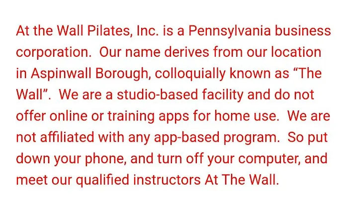 At the Wall Pilates, Inc -ZERO AFFILIATION WITH STREAMING SERVICES THAT INVOLVE PILATES DONE AT A WALL. TRY US IN PERSON! Picture 10