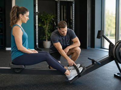 Gym Rowing Machine Setup: Foot Straps, Damper, and Pace