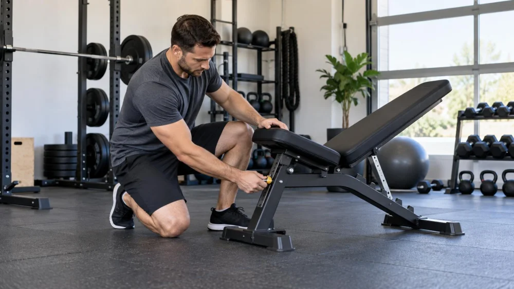 Gym Bench Setup Check: Pins, Angle, Space, and Stability